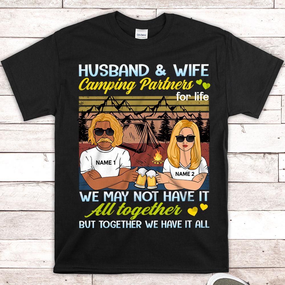 Personalized Husband And Wife Camping Partners For Life T Shirt Funny Couple Camping Shirt Gift For Wife Husband