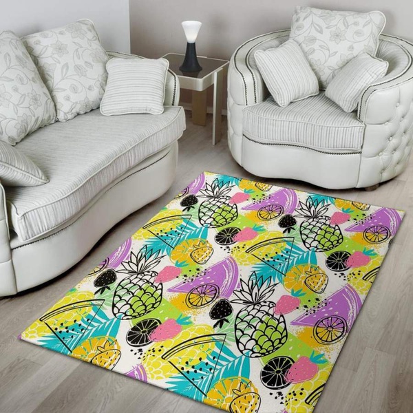 Colorful Mix Fruit Pineapple Hawaiian Print Area Rug