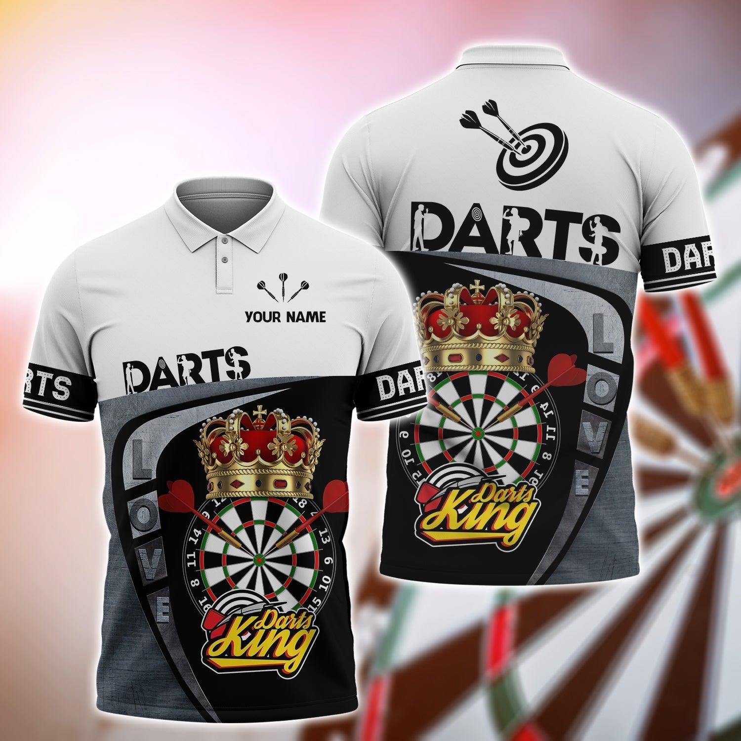 Personalized Love Dart Polo Shirt, Custom Name King Of Dart Shirt, Crown Dart Player