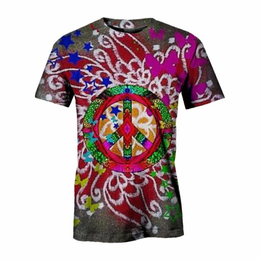 Hippie Butterfly Peace Sign 3D All Over Printed Shirts For Men And Women, Gift For Hippie Lover, Hippie Soul