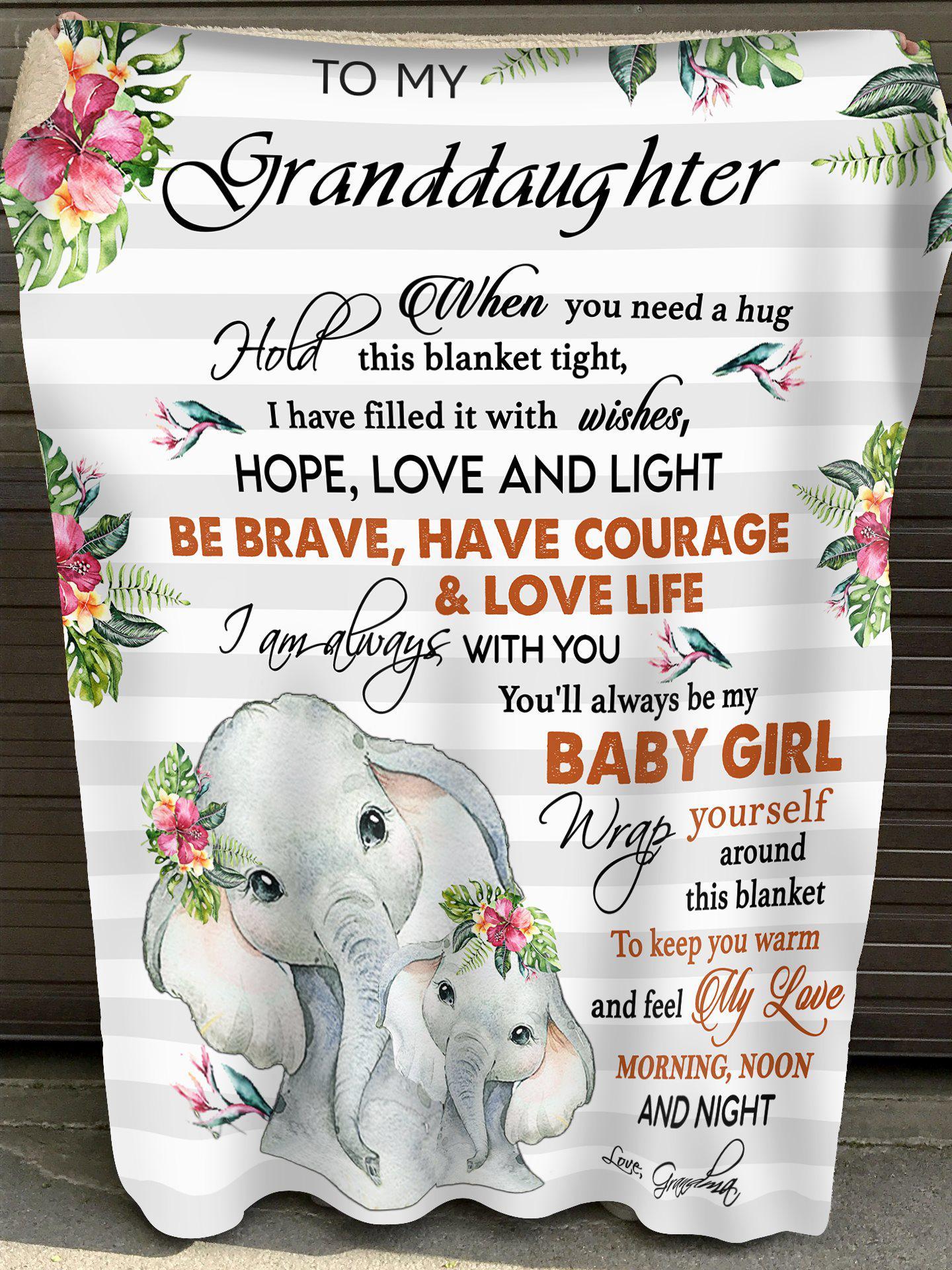 To My Granddaughter Flower Elephant Baby Girl Blanket Gift For Granddaughter From Grandma Family Home Decor Bedding Couch Sofa Soft And Comfy Cozy