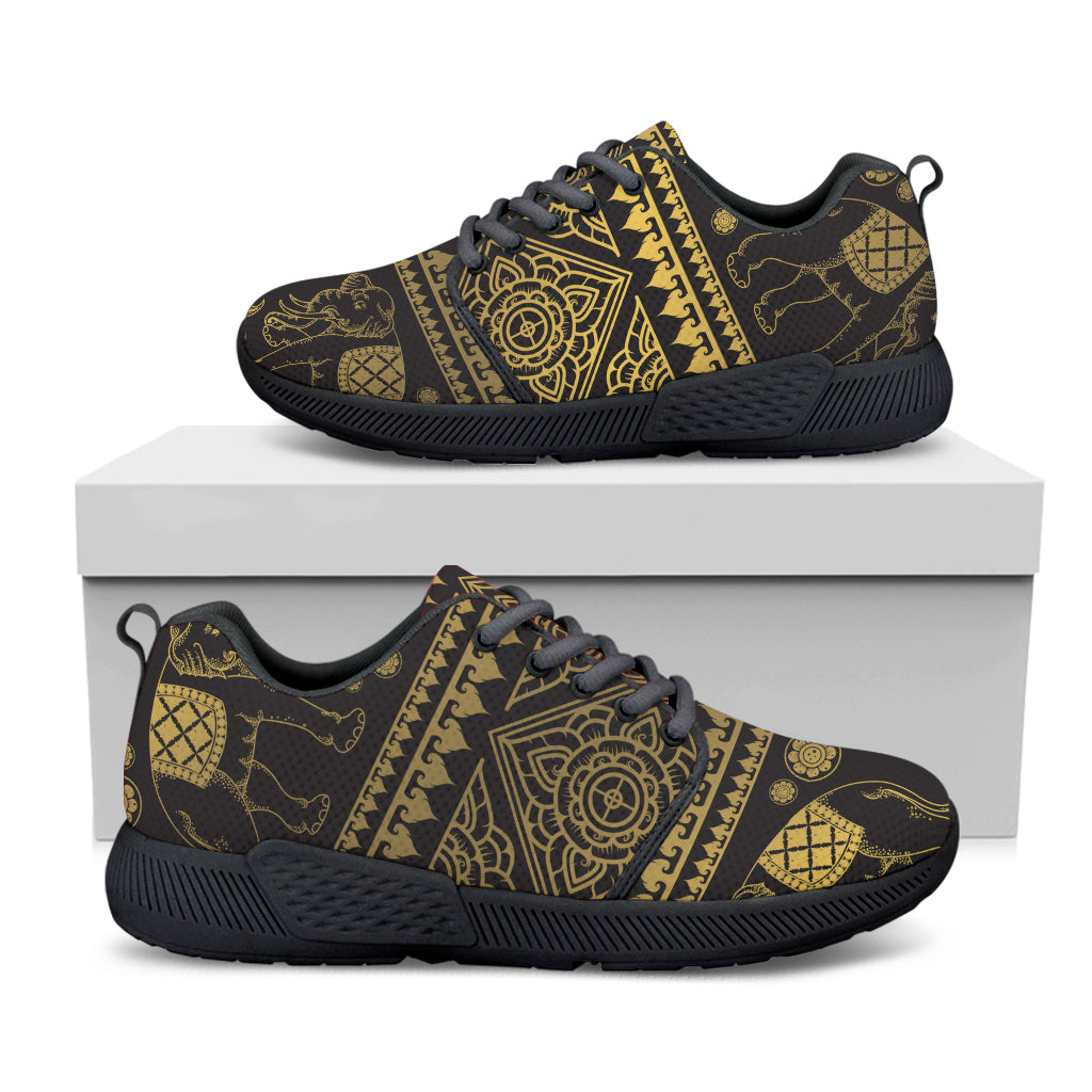 Ethnic Thai Elephant Pattern Print Black Athletic Shoes