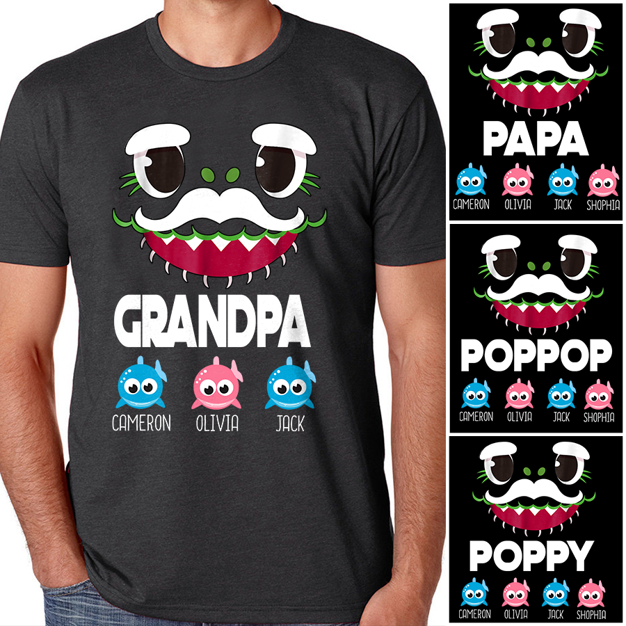 Personalized Grandpa Shark And Grandkids T-Shirt