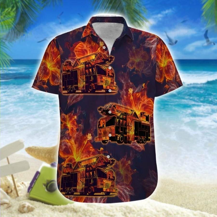 Firefighterfire Truck Hibiscus Hawaii Shirt For Men And Women Ha83059