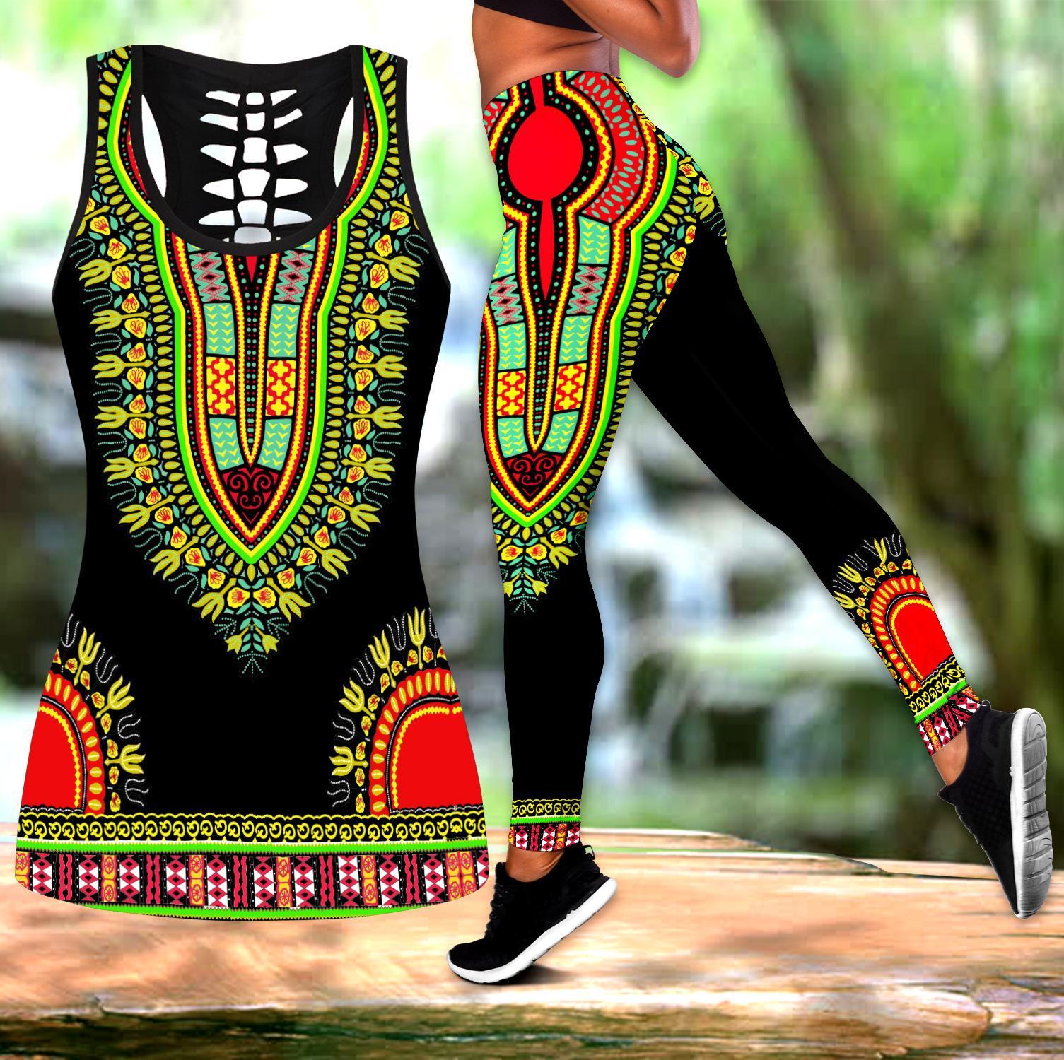 African Dashiki Pattern 3D Over Printed Legging & Tank Top