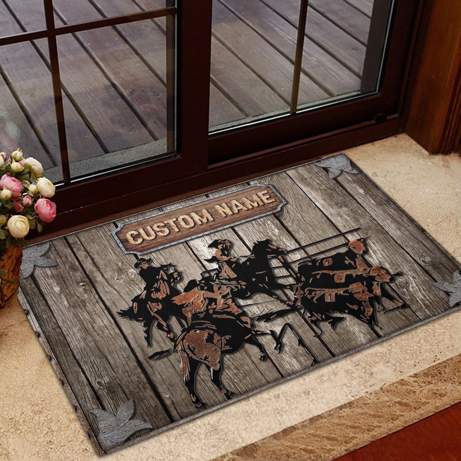 Personalized Steer Ranch Sorting Custom Name Doormat