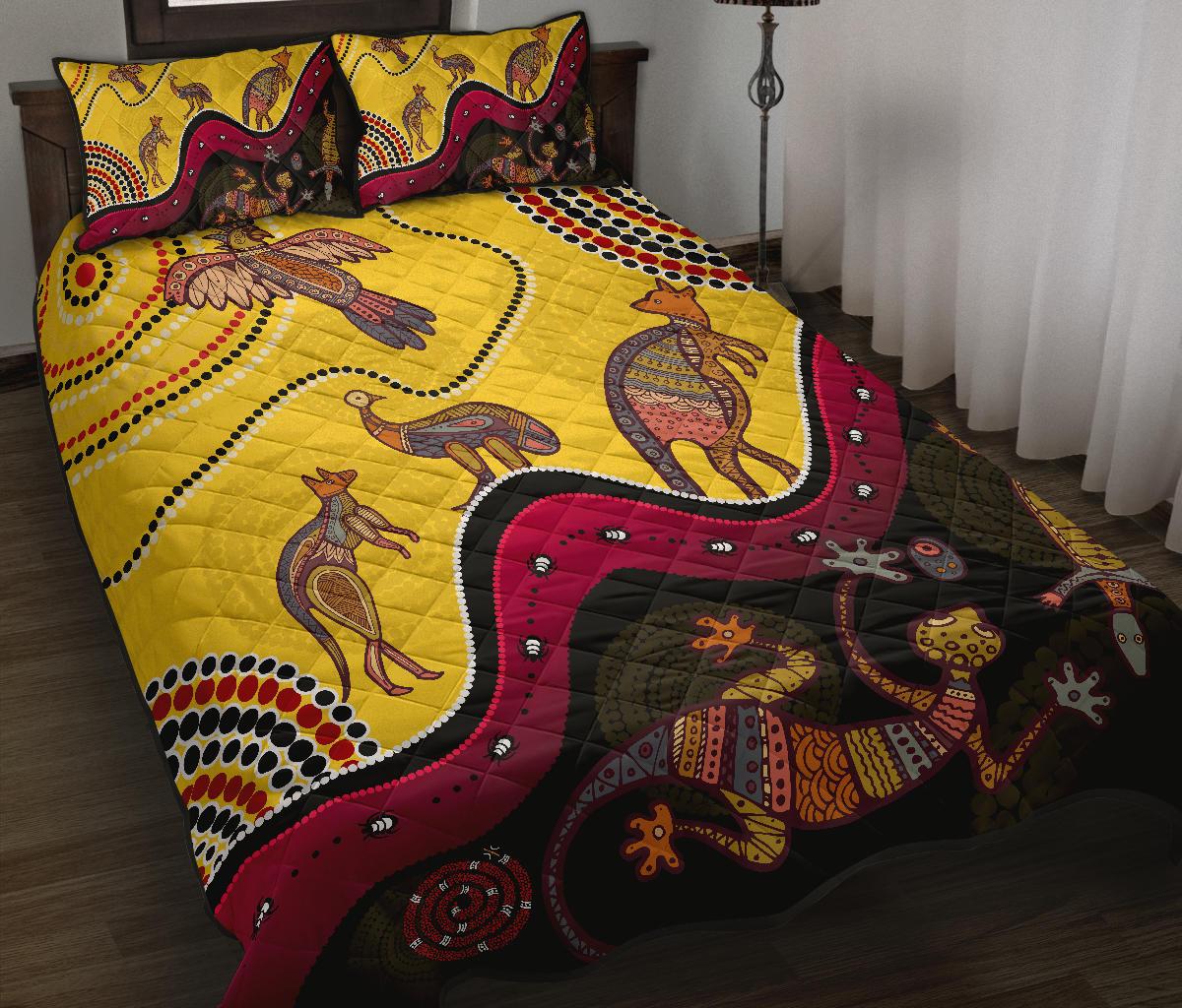 Aboriginal Quilt Bed Set – Indigenous Animals Life Art