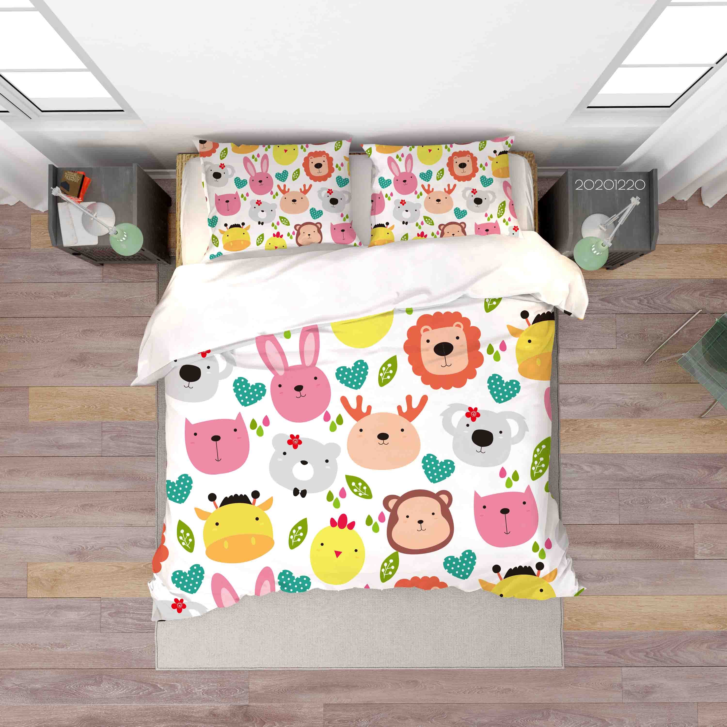 3D Hand Drawn Cartoon Animal Color Quilt Cover Set Bedding Set Duvet Cover Pillowcases 98