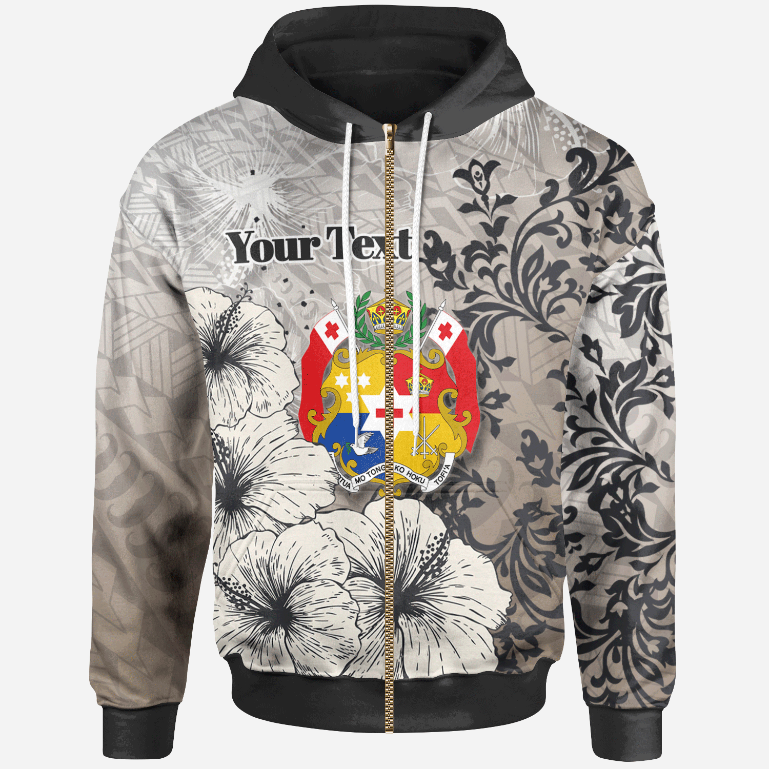 Tonga Zip Hoodie – Custom Personalised Vintage Luxury Floral Style – BN01