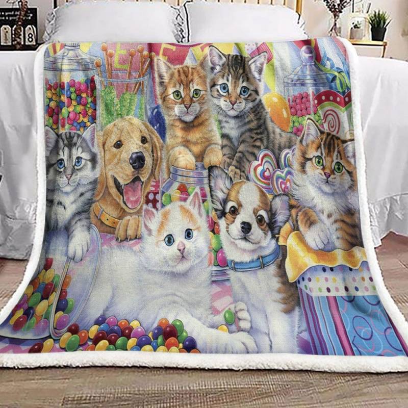 Kitty And Dog Candy HN2111088F Sherpa Fleece Blanket