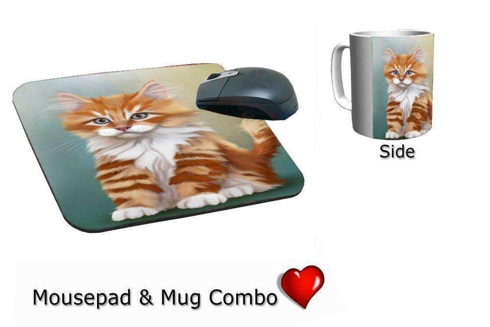 Orange White Kitten Cat Mug & Mousepad Combo Gift Set