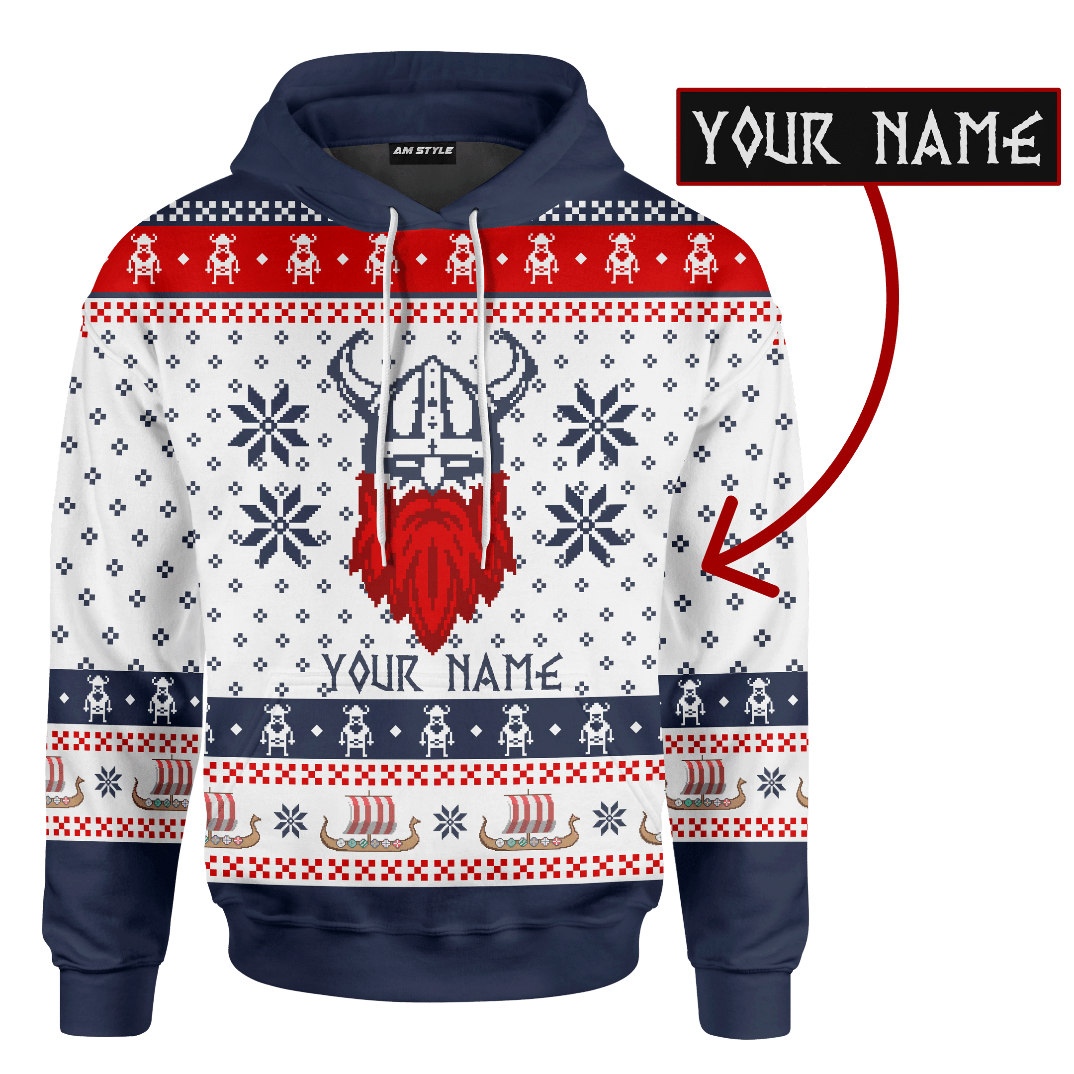 Viking Ship And Odin God Light Colour Viking Ugly Christmas Sweater