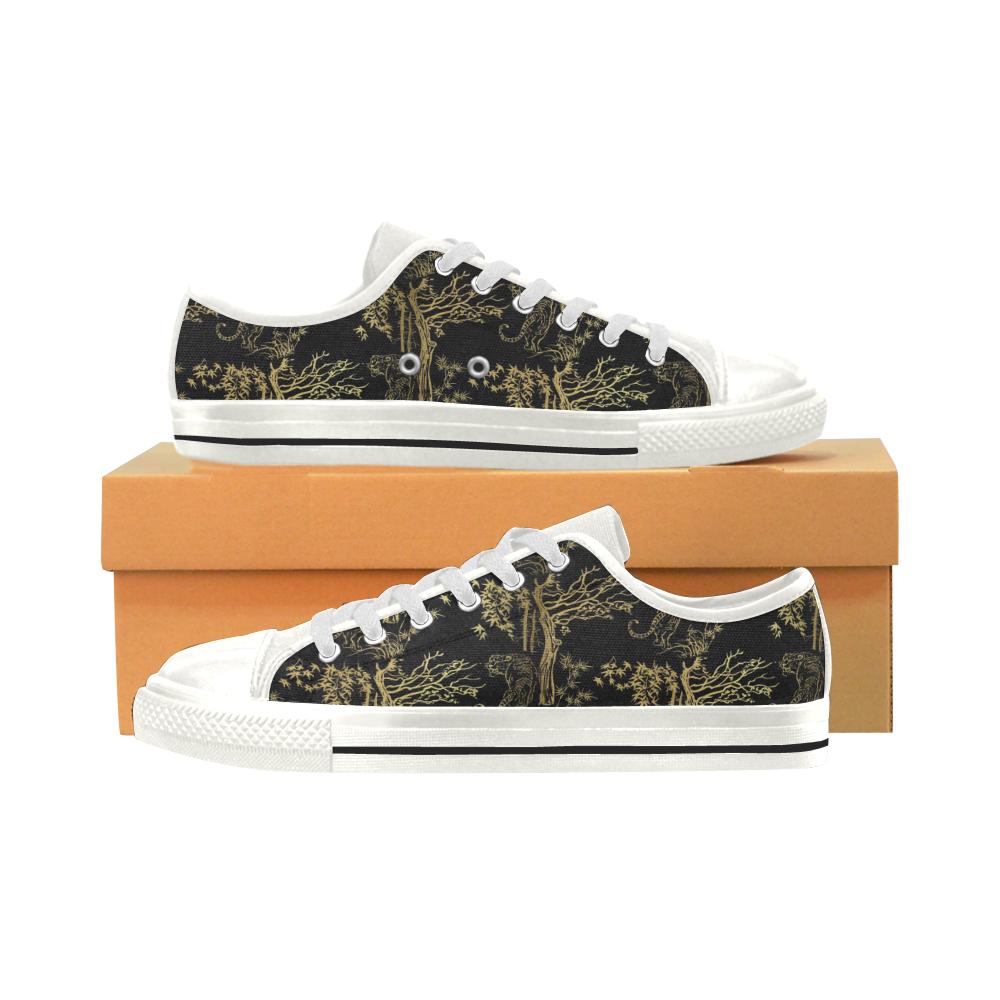 Bengal Tiger and Tree Pattern Women’s Low Top Shoes White