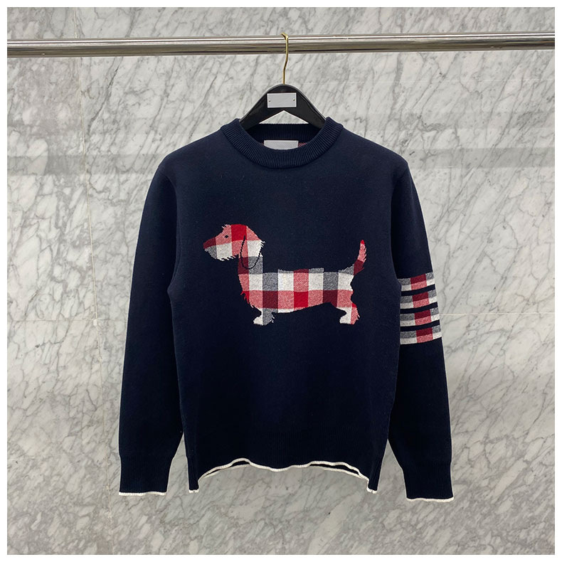 TB BROWIN Men Wool Sweater Long Sleeve Top O-Neck Knitted Top Slim Autumn Cloth Solid Striped Animal Dog Pullover Women Top alx