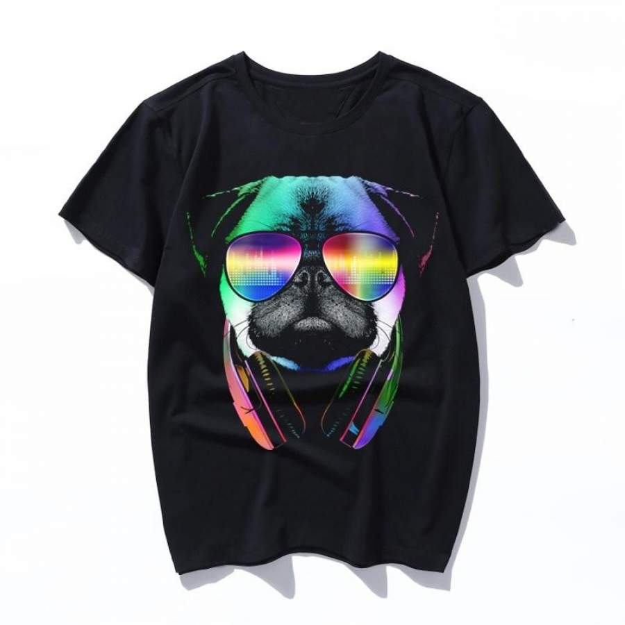 music lover pug v ii Korean Style Male Tops Harajuku t shirt Ulzzang XS-3XL Loose Short Sleeve Cartoon Print ins clothes vintage punk Female T-shirt