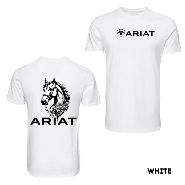 Ariat Mens T-Shirt 2 Side, Elegant Horse Illustration with Iconic Ariat Branding, Ideal for Casual Wear with a Refined Touch