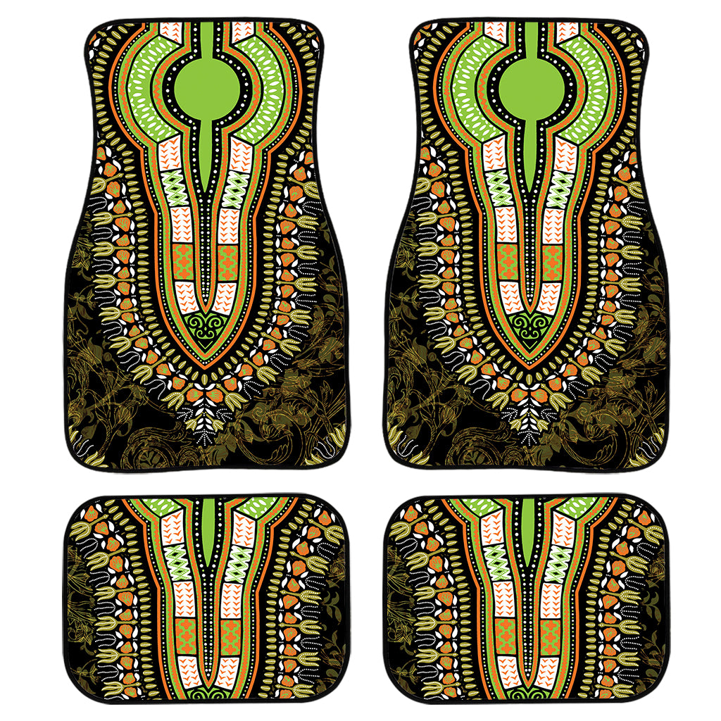 Orange And Black African Dashiki Print Front And Back Car Floor Mats