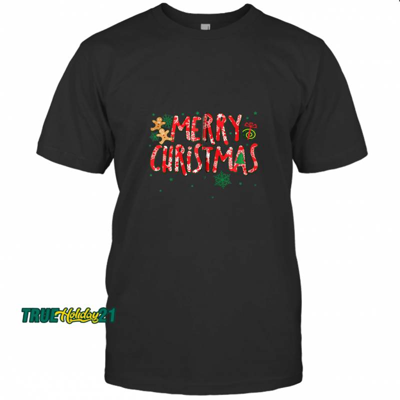 Cute Merry Christmas Candy Cane Holiday Gingerbread Graphic T-Shirt