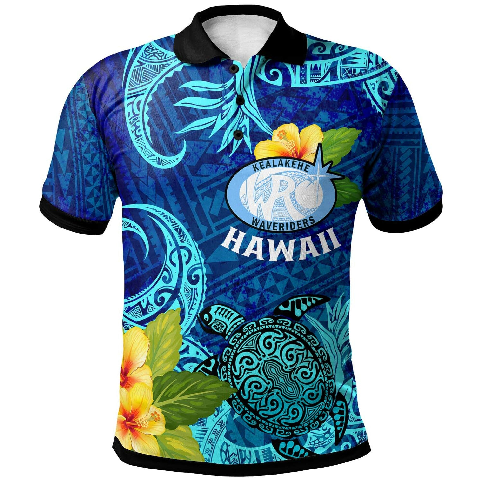 Hawaii Custom Polo Shirt – Kealakehe High School With Polynesian Patterns And Hibicus Flower