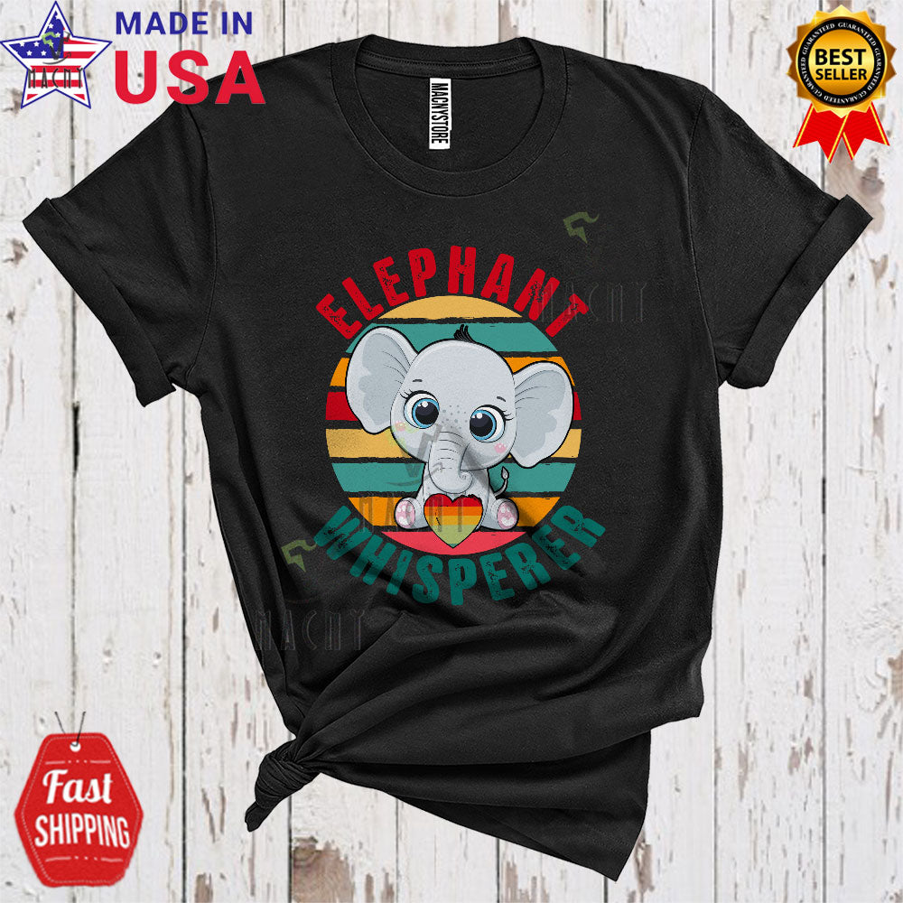 Vintage Retro Elephant Whisperer Cute Cool Elephant Lover Matching Zoo Keeper Wild Animal T-Shirt