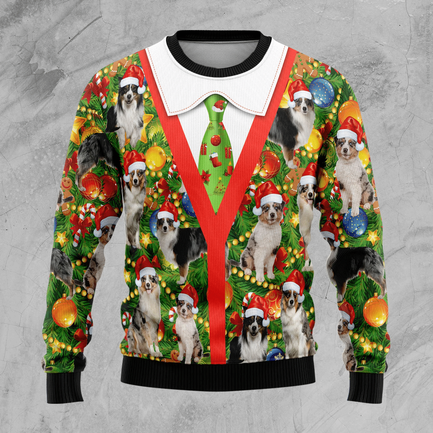 Australian Shepherd Xmas Pine Christmas Ugly Sweater