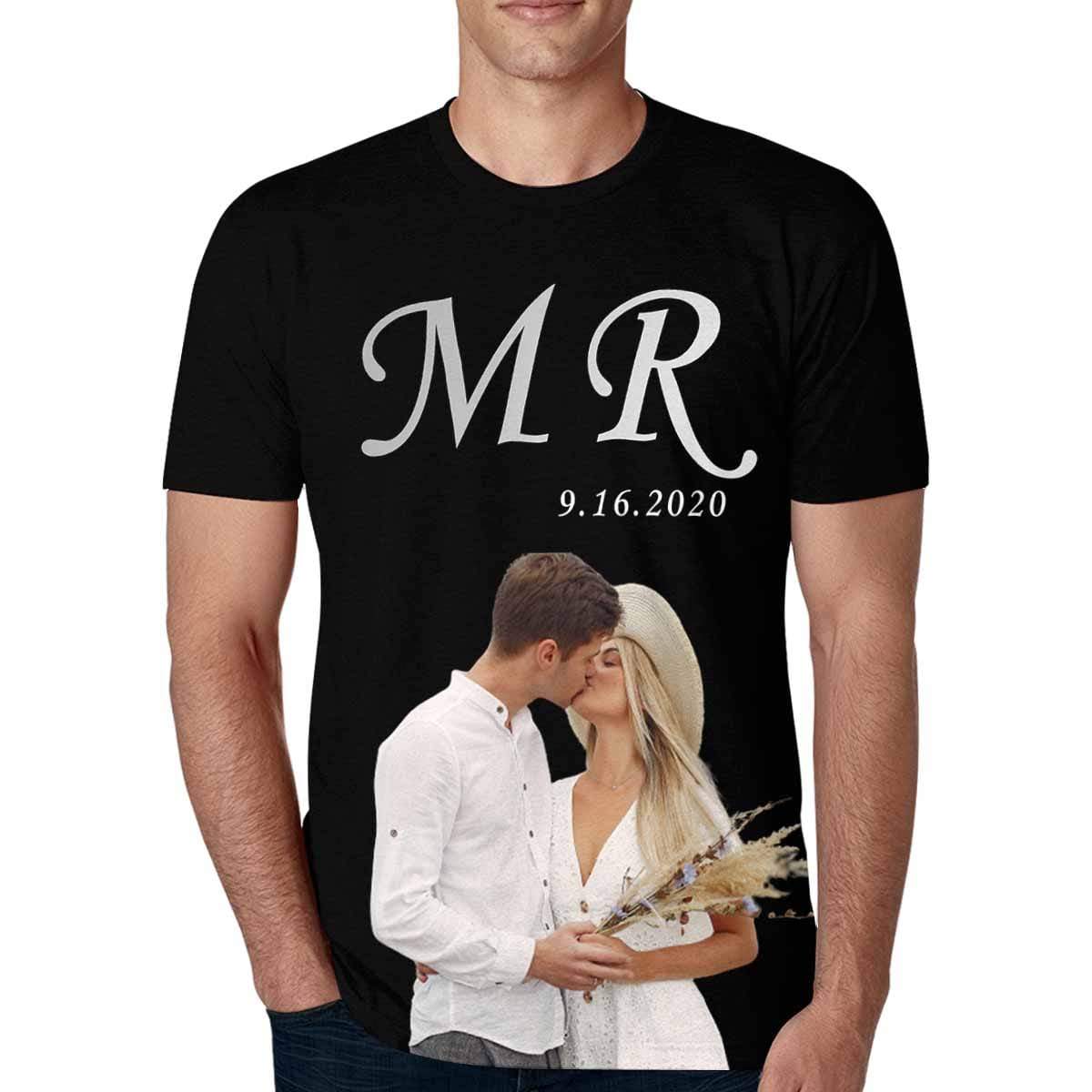 Custom Photo&Date Mr Couple Anniversary Matching Couple T Shirts
