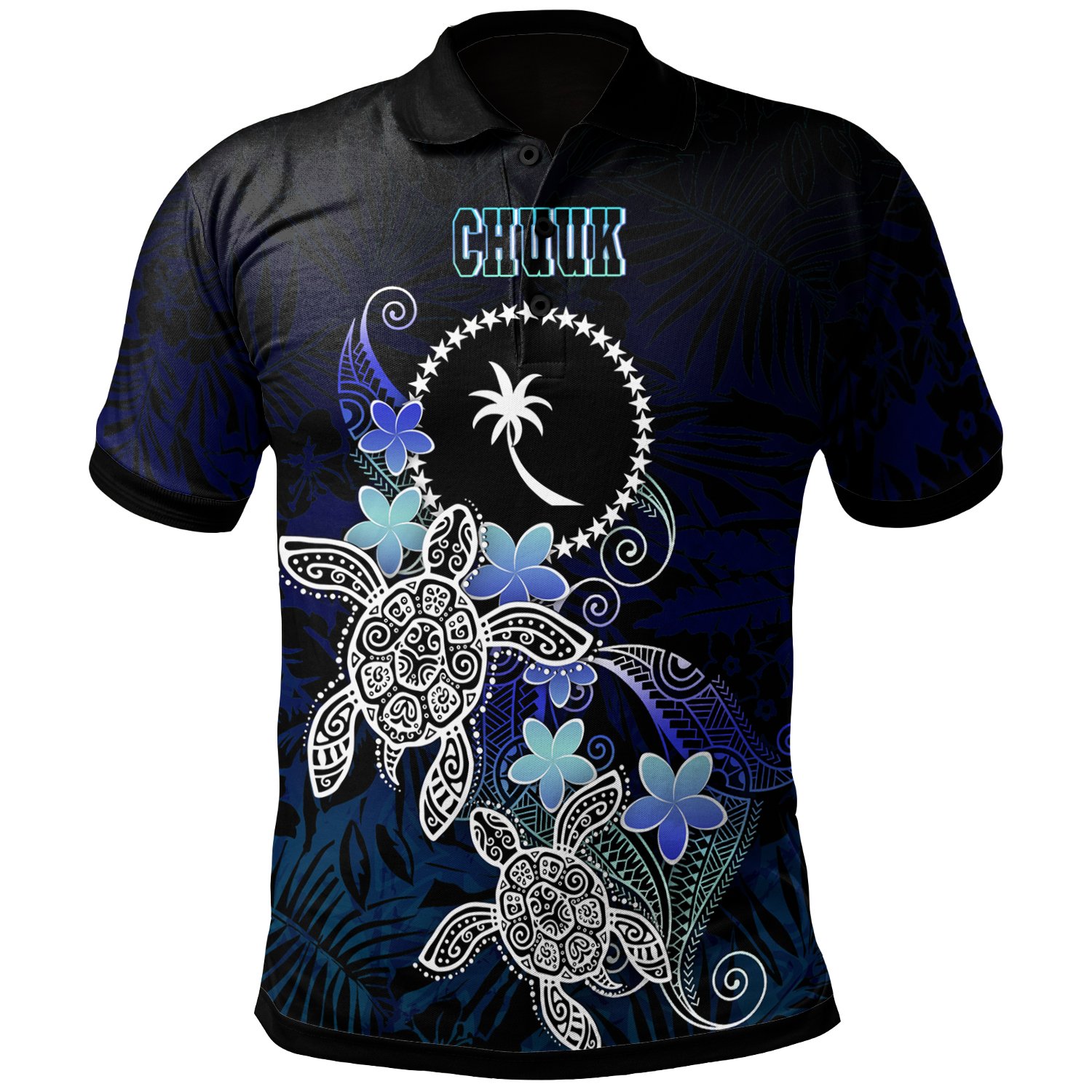 Chuuk Polynesian Polo Shirt – Blue Turtle Couple – BN22