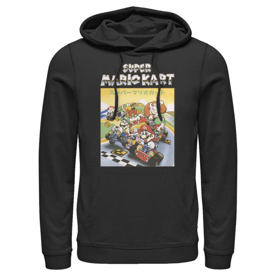 Nintendo Men’s Mario Kart Retro Chrome Logo Group Shot  Lightweight Hoodie