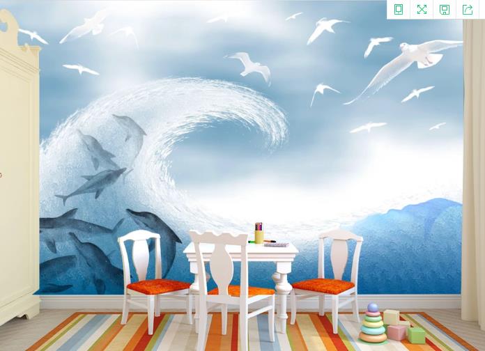 3D Hand Drawn Sea Spray Dolphin Seagull Wall Mural Wallpaper Lqh 308