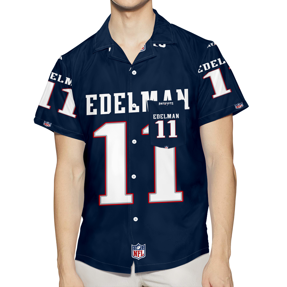 New England Patriots Edelman 11 Uniform 3D All Over Print Summer Beach Hawaiian Shirt With Pocket