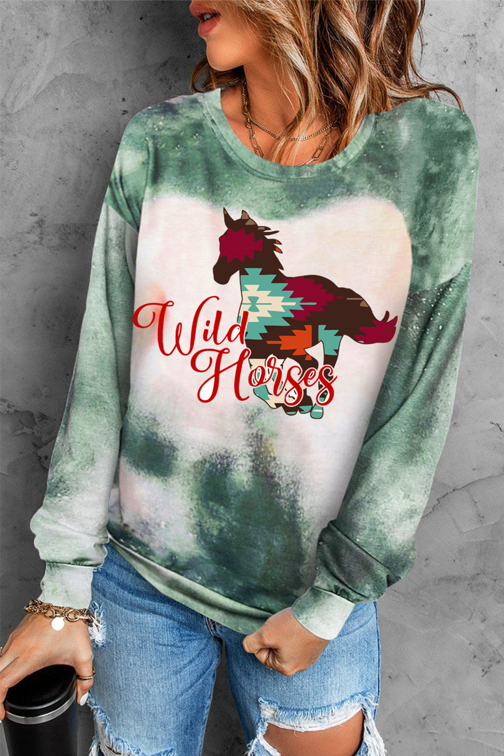 Western Horse Green Western Print Animal T-Shirt