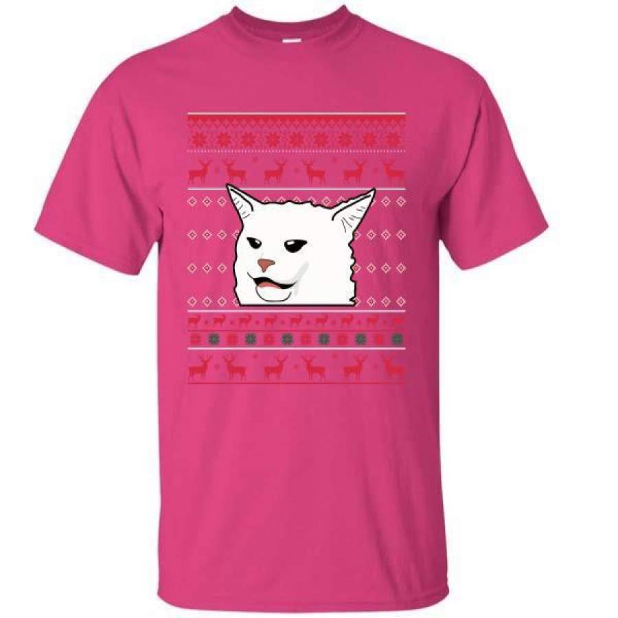 Cat Woman Yelling At Cat Ugly Christmas T-Shirt