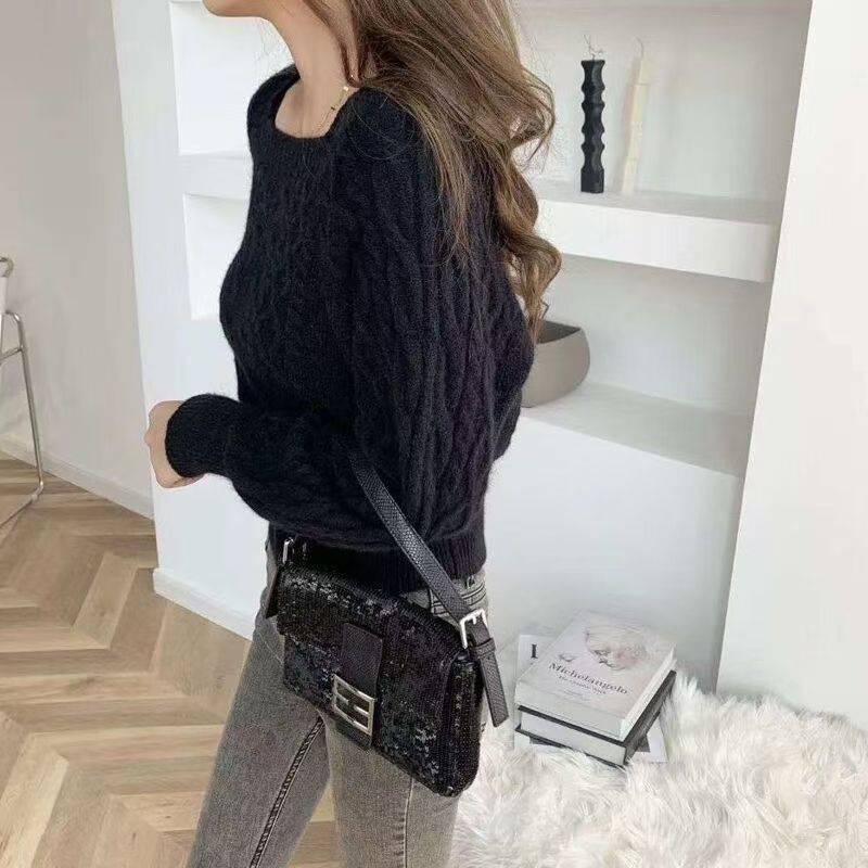 Twist Sweater Autumn Winter New Thick Vintage Square Collar Short Knitted Shirt 2022 Korean Style Casual Sweater for Female alx