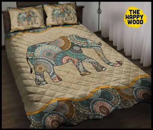 Elephants Mandala Quilt Bed Set And Pillow Covers