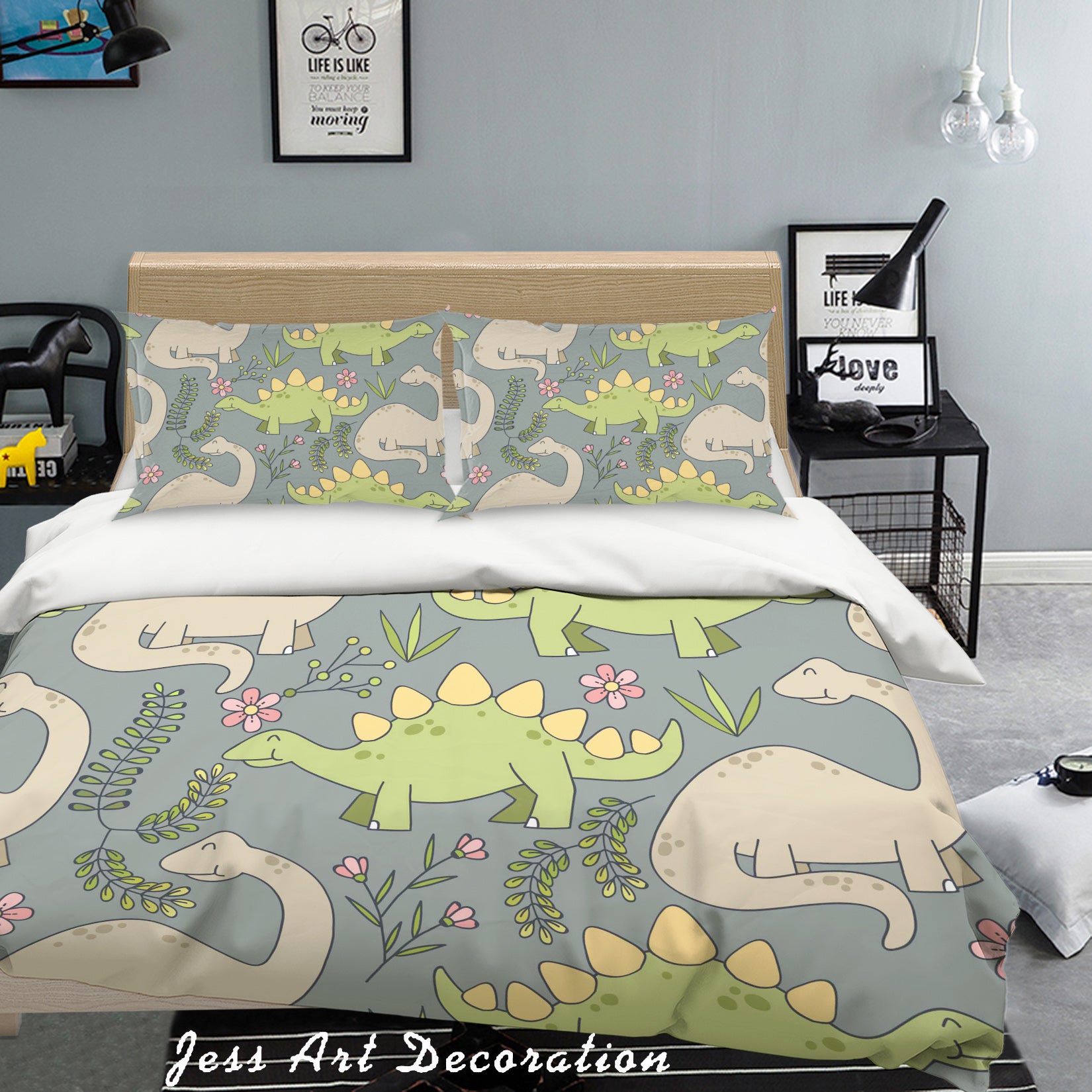 3D Green Hand Drawn Dinosaur Quilt Cover Set Bedding Set Pillowcases 48