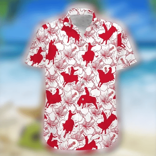 Bull Riding Red Hibiscus Hawaii Shirt Unisex Adult Ha23557