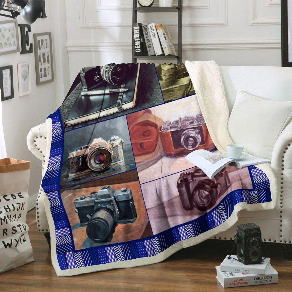 Camera Art Collection Printed Fleece Blanket, Sherpa Blanket,  Gift For Granddaughter Gift For Aunt Gift For Parent, Family Member, Friends Gift, Christmas Gift, Home Decor, Home Living