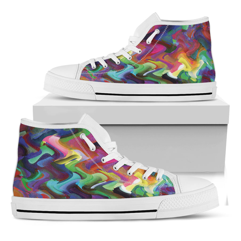 Watercolor Psychedelic Print White High Top Shoes