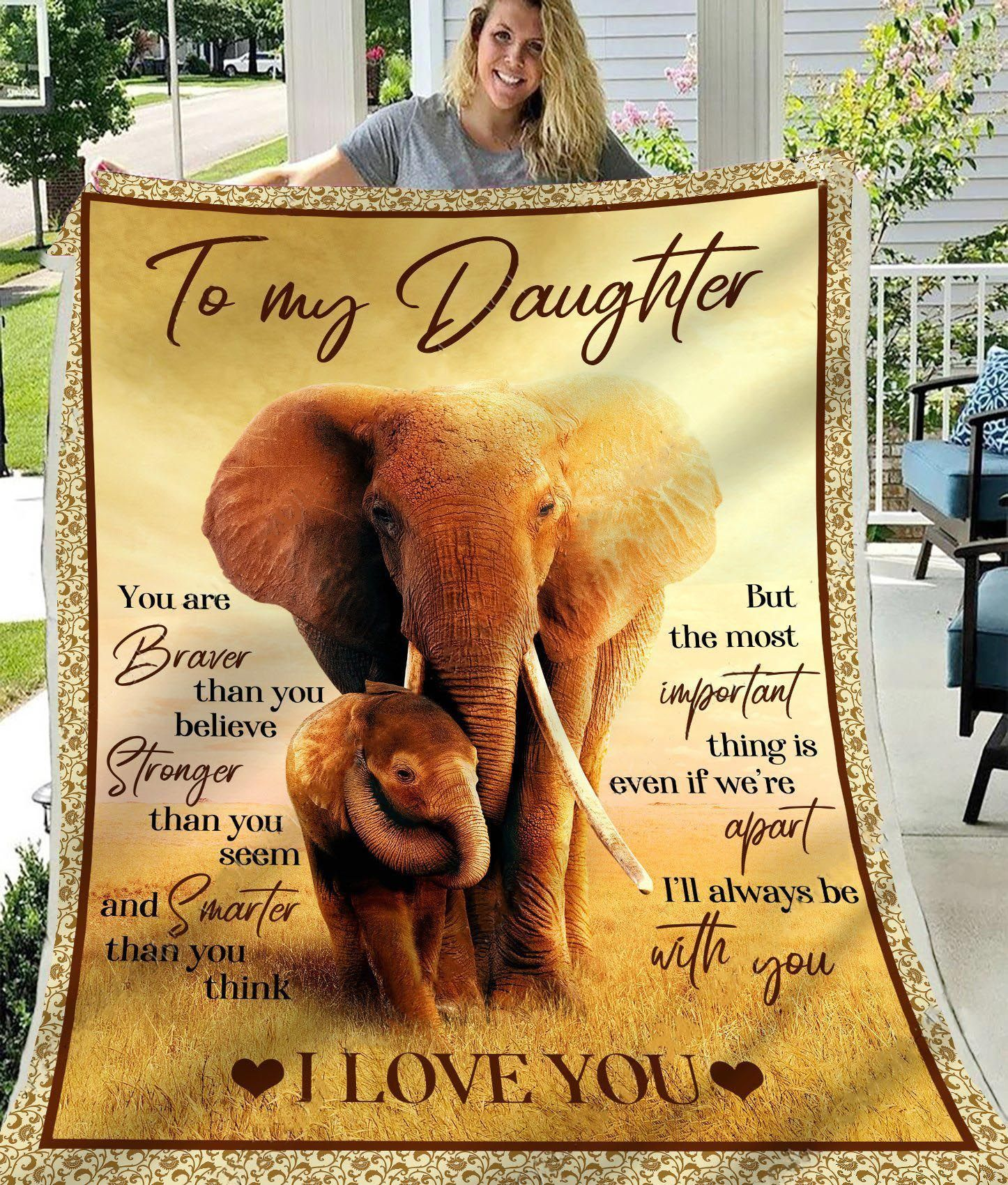 Personalized Premium Sherpa Blanket To My Daughter Elephant Hugged Fleece Blanket Custom Name