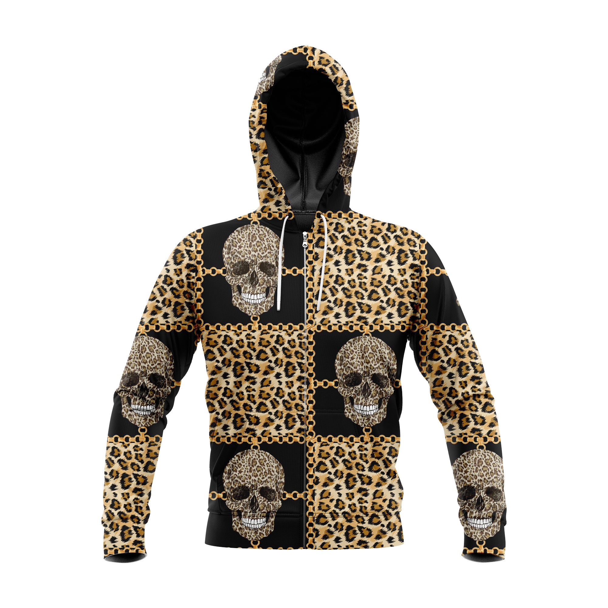 Skull Leopard Pattern 3D Zip Hoodie Sk-3Dzh01-Q267S01