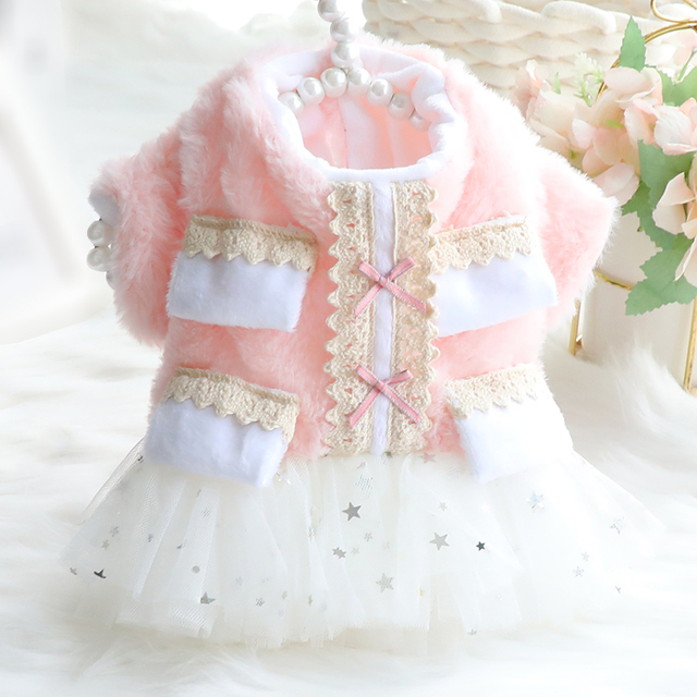 Winter Dress Coat for Dogs Princess Warm LOVE Lace Puppy Teddy Dog Clothes Fleece Warm Inside XS S M L XL alx