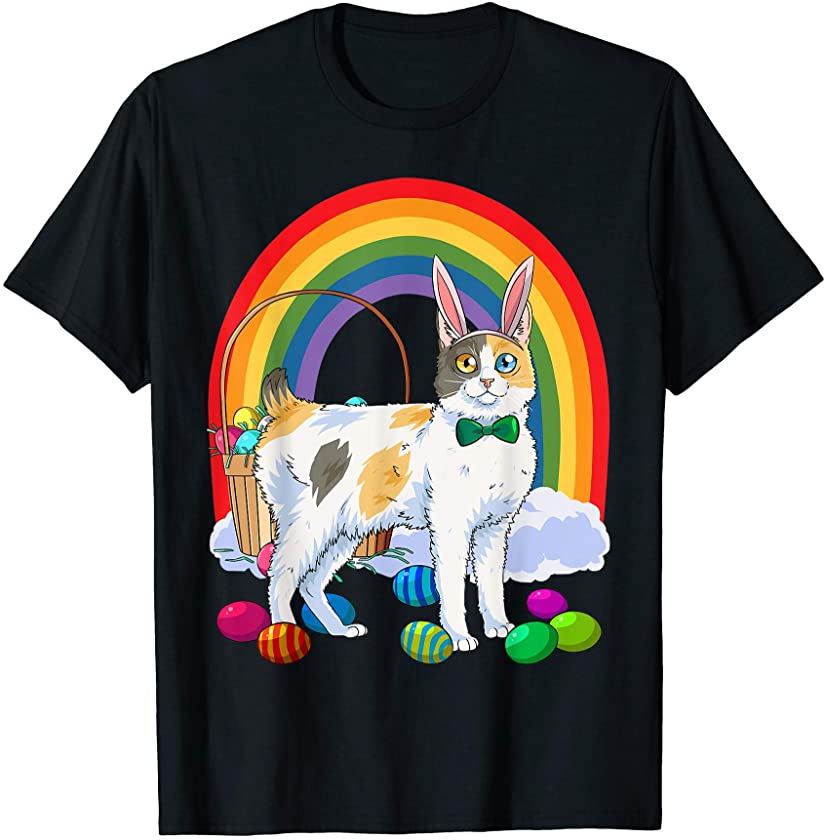 Japanese Bobtail Cat Easter Eggs Bunny Rabbit T-Shirt