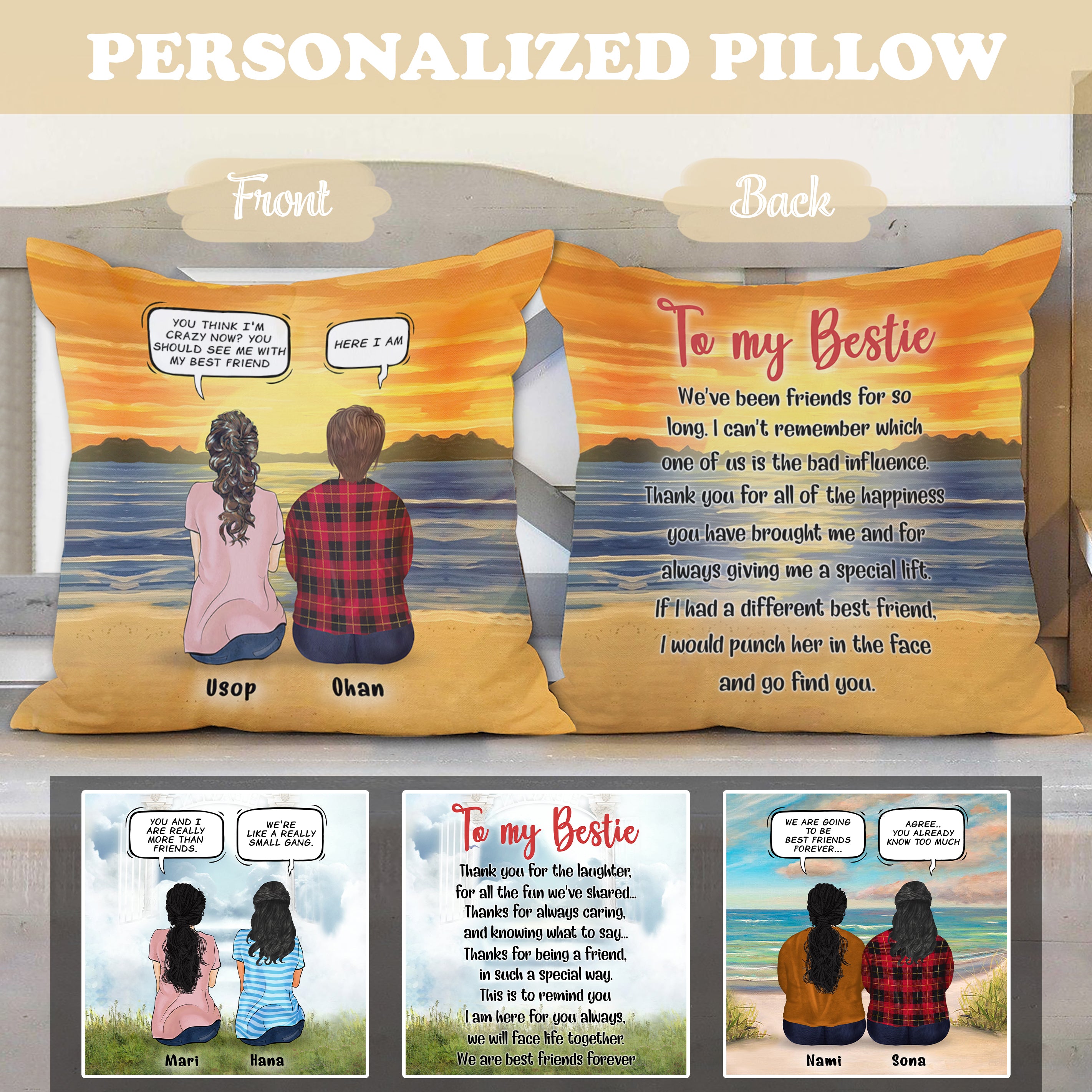 Excoolent Custom Square Pillow/Cushion For Couple/Friends/Family Unique Gift With Personalized Name – To My Bestie