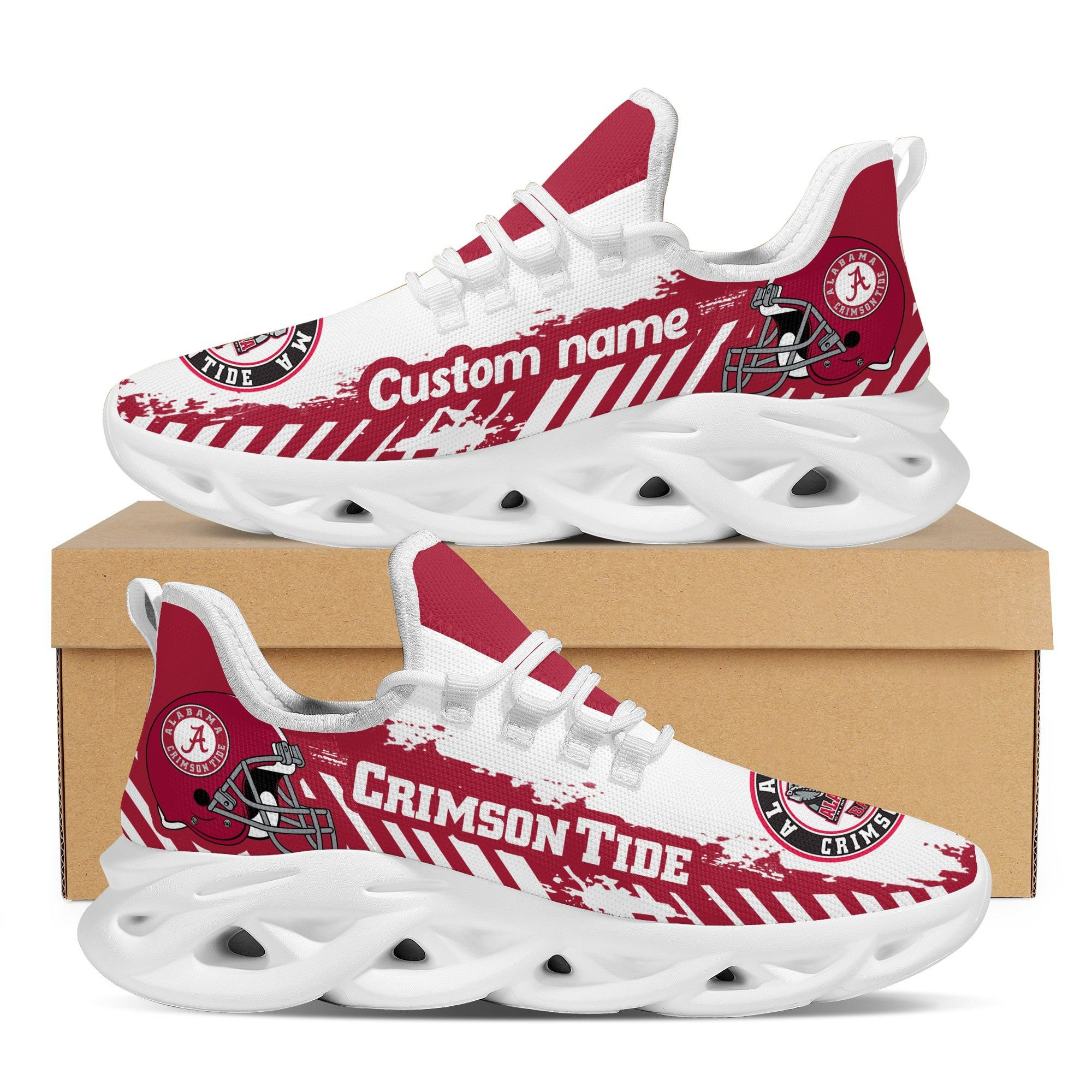 Alabama Crimson Tide American Football Team Helmet Custom Name Personalized Men And Women Max Soul Sneakers Shoes For Fans