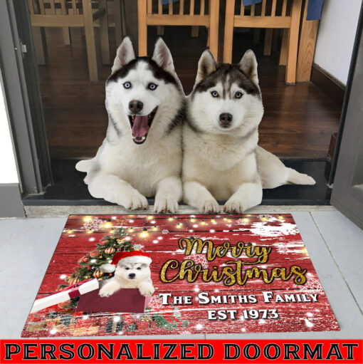 Husky With Merry Christmas M4 Custom Doormat All Over Printed