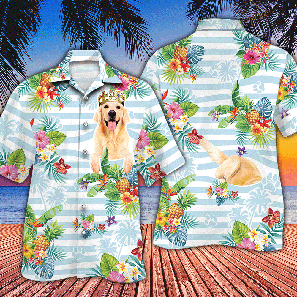 Golden Retriever Dog Lovers Striped Hawaiian Shirt Ha79095