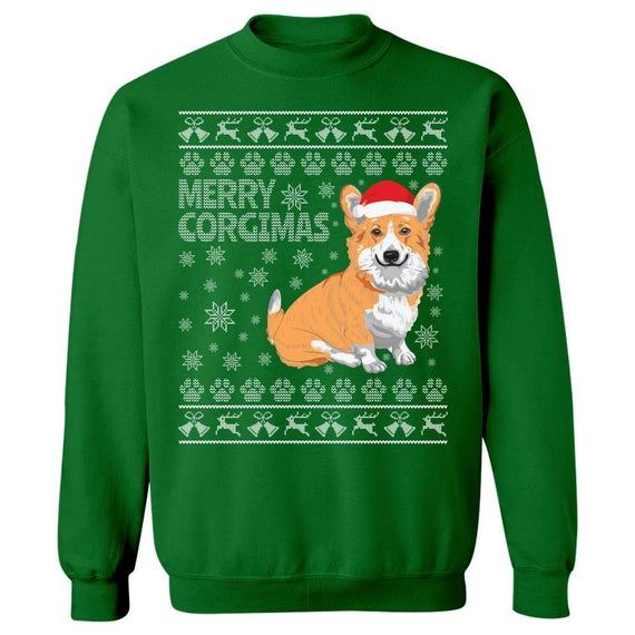 Unisex Corgi Ugly Christmas Sweatshirt Holiday Red or Green Pullover Sweatshirt for Corgi Dog Owners Men Women Adults Cute Santa Hat