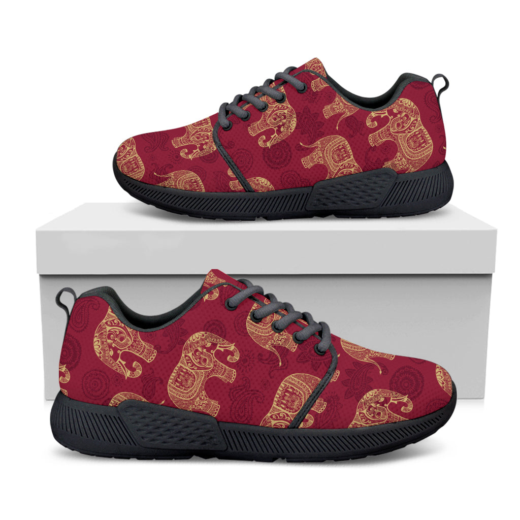 Gold And Red Boho Elephant Print Black Athletic Shoes