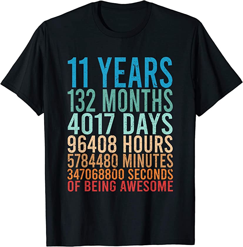 11 Years Old 11th Birthday Gift Vintage Retro 132 Months T-Shirt