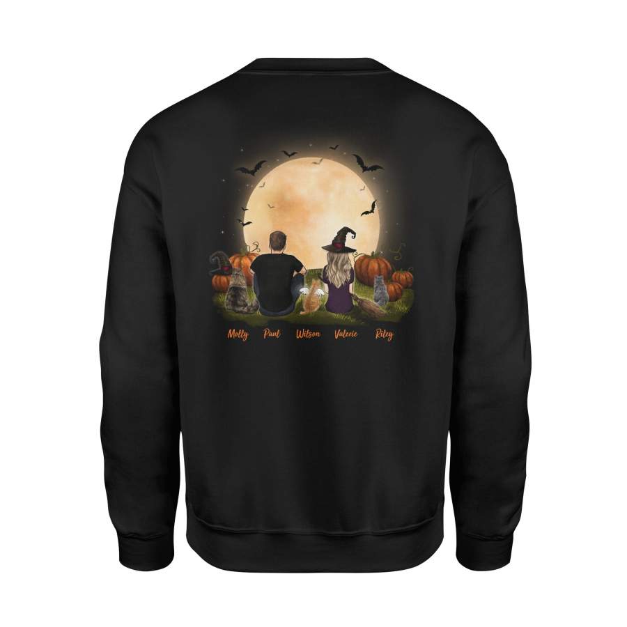 [ BACK SIDE ] Personalized custom cat & couple sweatshirt Halloween gift for cat mom dad lover owner – 2402